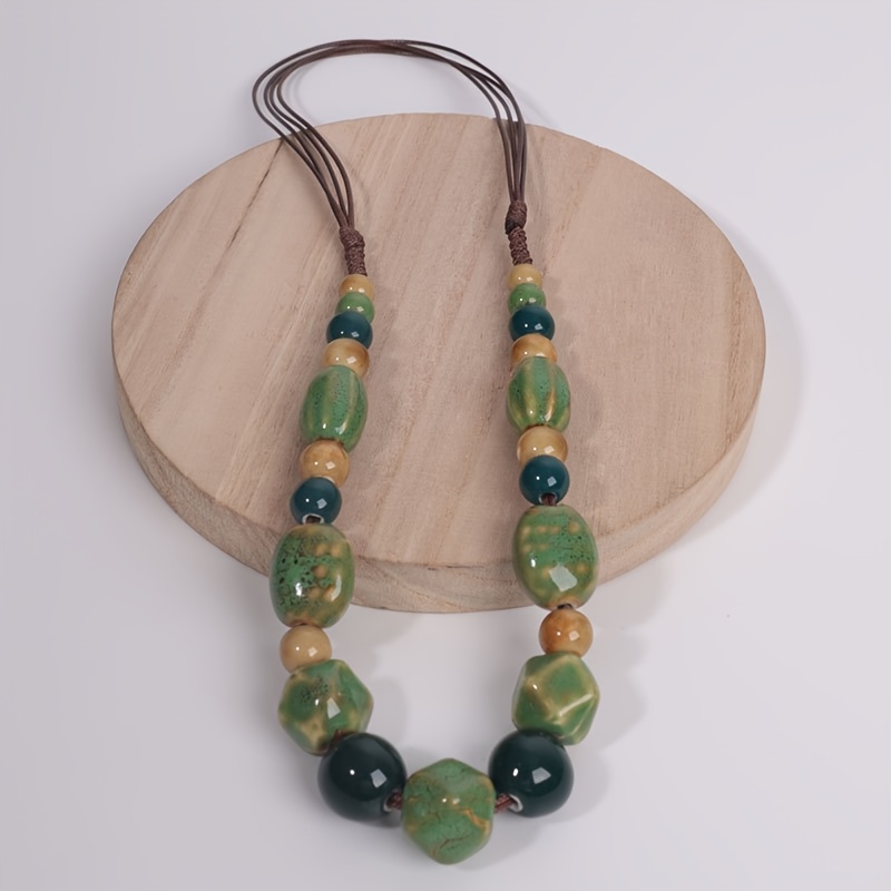 Women's Handmade Bohemian Ceramic Bead Necklace